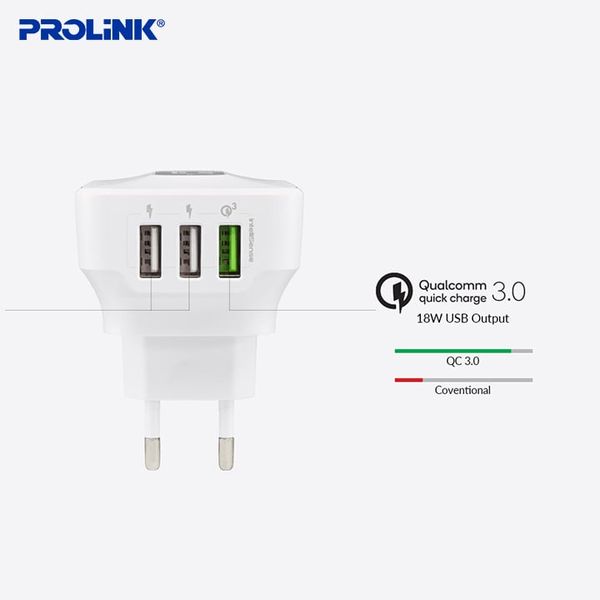 Củ Sạc Nhanh 3 Cổng Prolink PTC32501 – Sạc Nhanh Gấp 4 Lần, An Toàn Tuyệt Đối