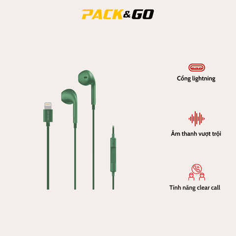 Tai Nghe Lightning PACK&GO L-10 – Âm Thanh Vượt Trội, Thiết Kế Cho iPhone, Giá Rẻ