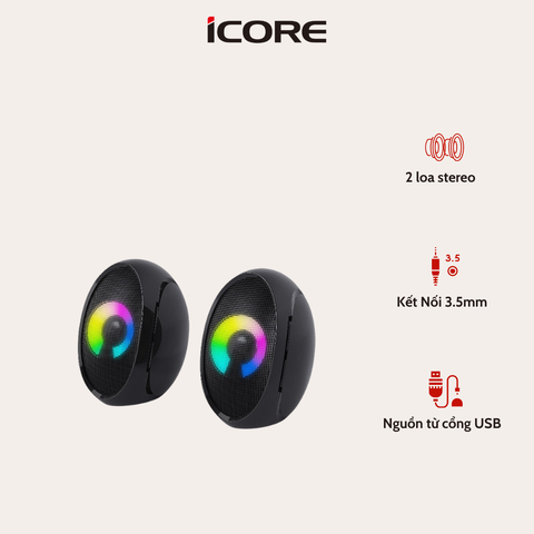 Loa Vi Tính iCore A12 Âm Thanh Stereo + Đèn LED 7 Màu + Giá Rẻ