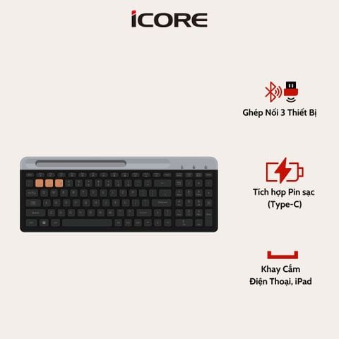 Bàn Phím Không Dây Bluetooth iCore IBK100 – Thiết Kế Tinh Tế, Đa Kết Nối, Giá Cực Tốt