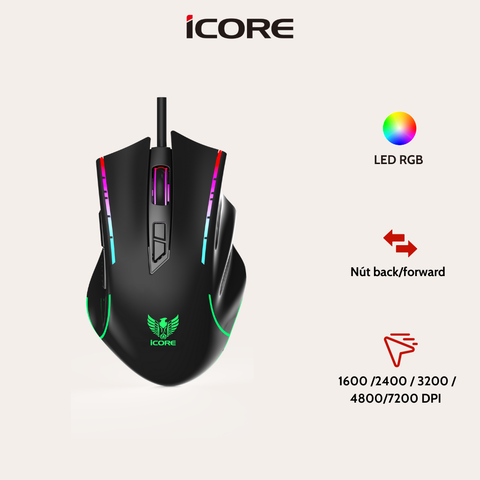 Chuột Game Có Dây iCore GM03 – LED 7 Màu, DPI 7200, Giá Tốt