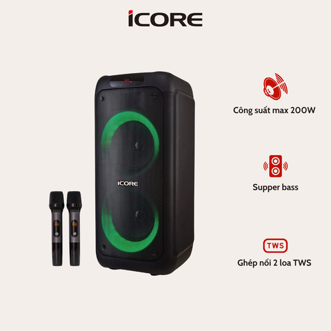 Loa Kéo Karaoke iCore i8 – Kết Nối 2 Loa, Thu Âm, Bluetooth 5.0