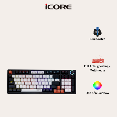 Bàn Phím Cơ Có Dây iCore ICK10 – Blue Switch Bền Bỉ, Đèn Rainbow Ấn Tượng, Giá Tốt