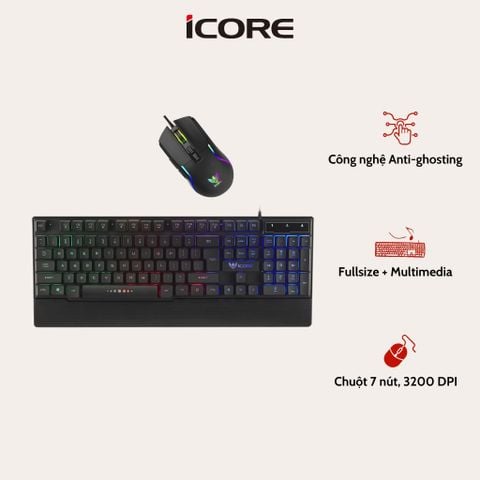 Bộ Phím Chuột Game iCore IGC01 – Combo Gaming LED Đẹp Mắt, Anti-Ghosting, Giá Rẻ