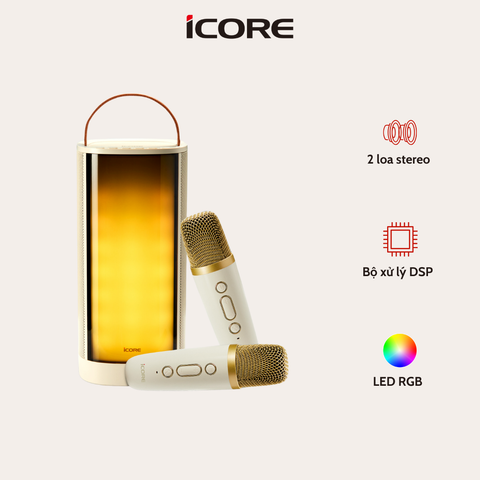 Loa Karaoke Bluetooth iCore iParty – Loa Kép Stereo, 2 Micro Không Dây, Đèn LED Đổi Màu – Giá Tốt