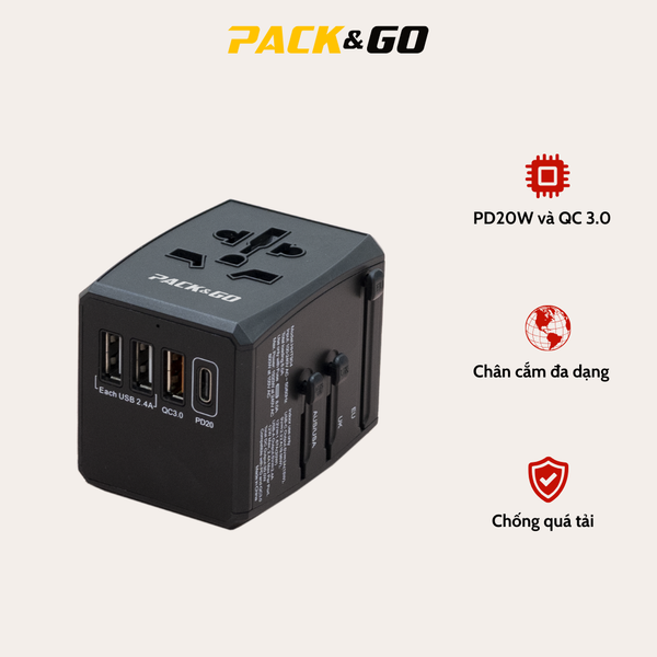 Ổ Cắm Điện Kiêm Củ Sạc Di Động PACK&GO PPC01 – Sạc Nhanh Đa Thiết Bị, Gọn Nhẹ, Giá Tốt!