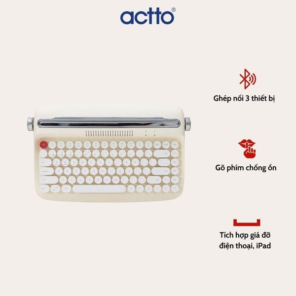 Bàn Phím Bluetooth Mini Kiểu Cổ Điển ACTTO B303 – Kết Nối 3 Thiết Bị, Thiết Kế Retro, Giá Tốt