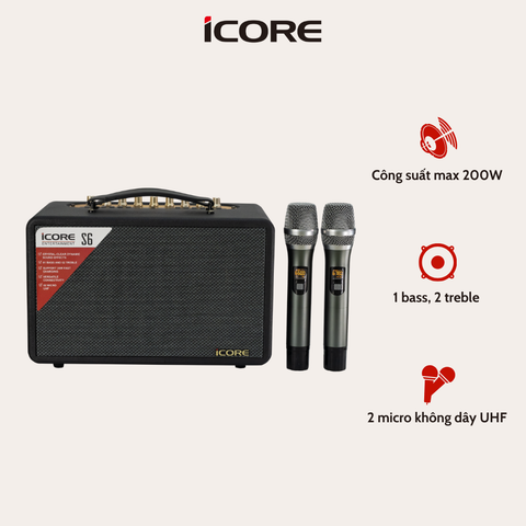 Bộ Loa Karaoke Xách Tay iCore S6 Kèm 02 Micro – Thiết Kế Retro, Âm Thanh Cực Đỉnh, Giá Tốt Nhất