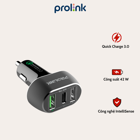 Sạc Ô Tô 3 Cổng Prolink PCC34201 – Sạc Nhanh QC 3.0, An Toàn, Giá Rẻ Chính Hãng