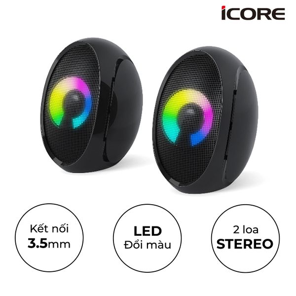 Loa Vi Tính iCore A12 Âm Thanh Stereo + Đèn LED 7 Màu + Giá Rẻ