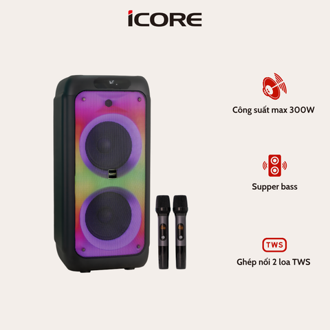 Loa Kéo Karaoke iCore X88 – Âm Thanh Mạnh Mẽ, Kèm 2 Micro Không Dây Cao Cấp, Giá Tốt Nhất