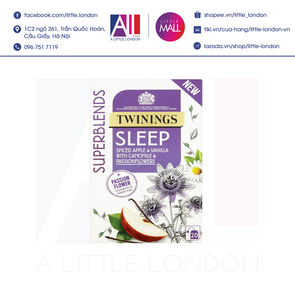 Trà Twinings Superblends Sleep Spiced Apple & Vanilla With Camomile & Passionflowers 20 gói (Bill Anh)