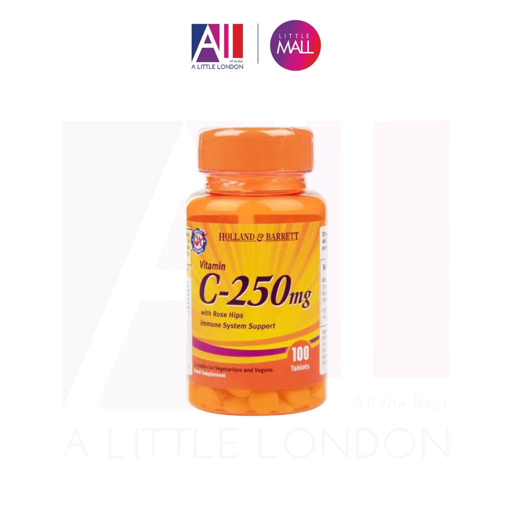 100 Viên tăng đề kháng Vitamin C Holland Barrett vitamin C-250mg with Rose Hips (Bill Anh)
