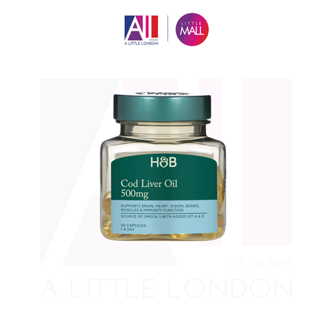 30 Viên uống dầu gan cá tuyết bổ sung Omega Holland & Barrett Cod Liver Oil 500mg (Bill Anh)
