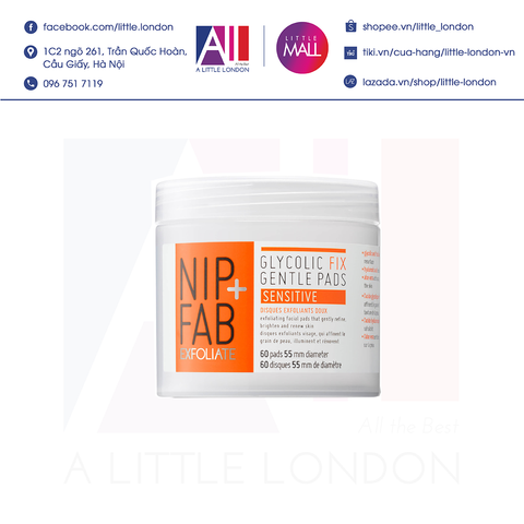 Giấy tẩy da chết AHA Nip + Fab Glycolic Fix Gentle Pads Sensitive 60 miếng (Bill Anh)