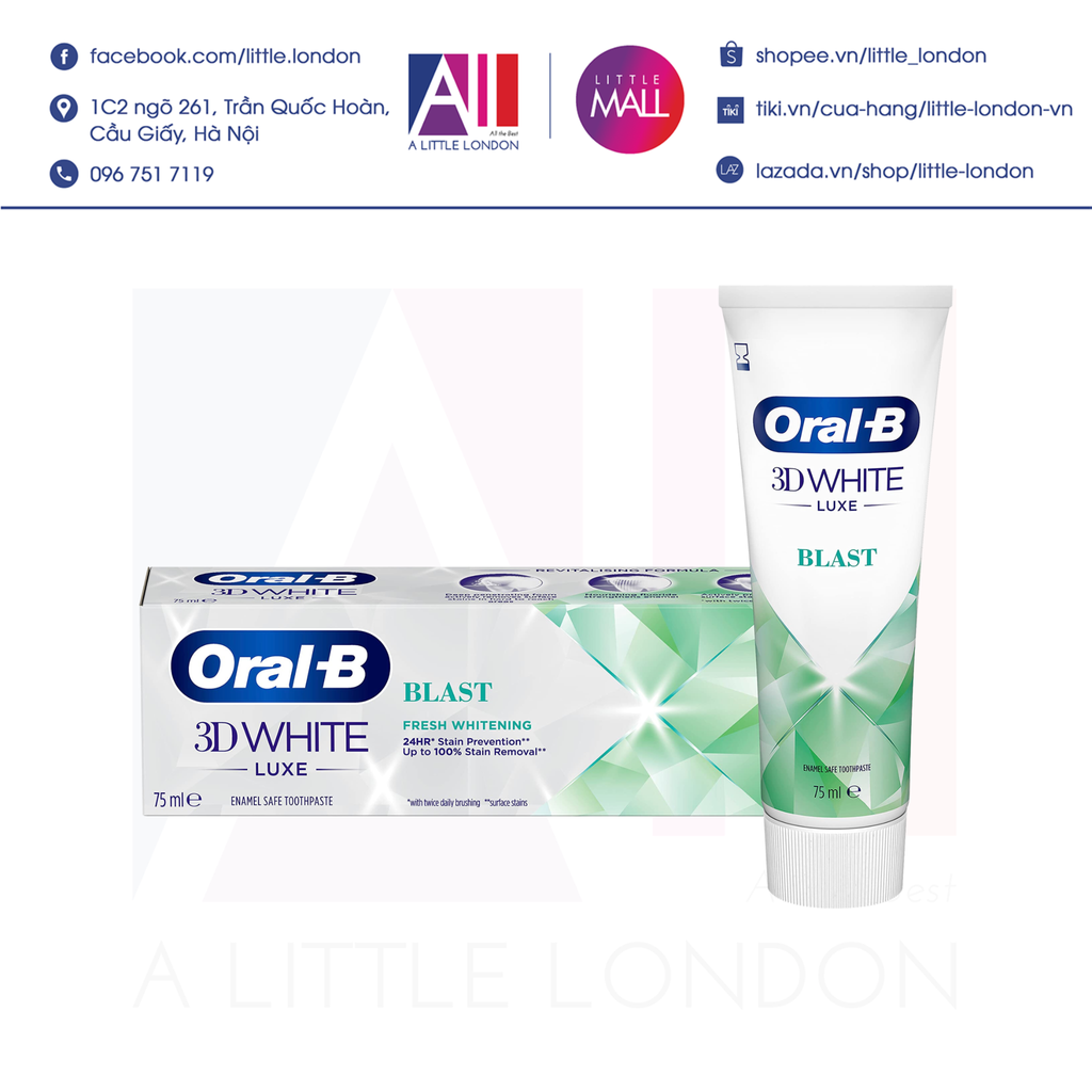 Kem đánh răng Oral-B 3DWhite Luxe Blast Whitening Toothpaste 75ml (Bill Anh)