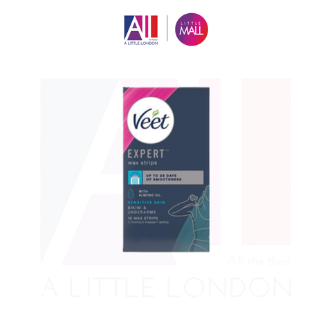 [RÁCH VỎ] Tẩy lông vùng Bikini, da nhạy cảm Veet Expert Cold Wax Strips Bikini and Underarms 16 Miếng (Bill Anh)