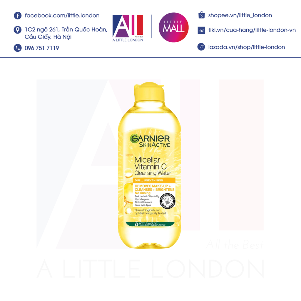 Nước tẩy trang cho da xỉn màu Garnier Micellar Vitamin C 400ml ( Bill Anh)