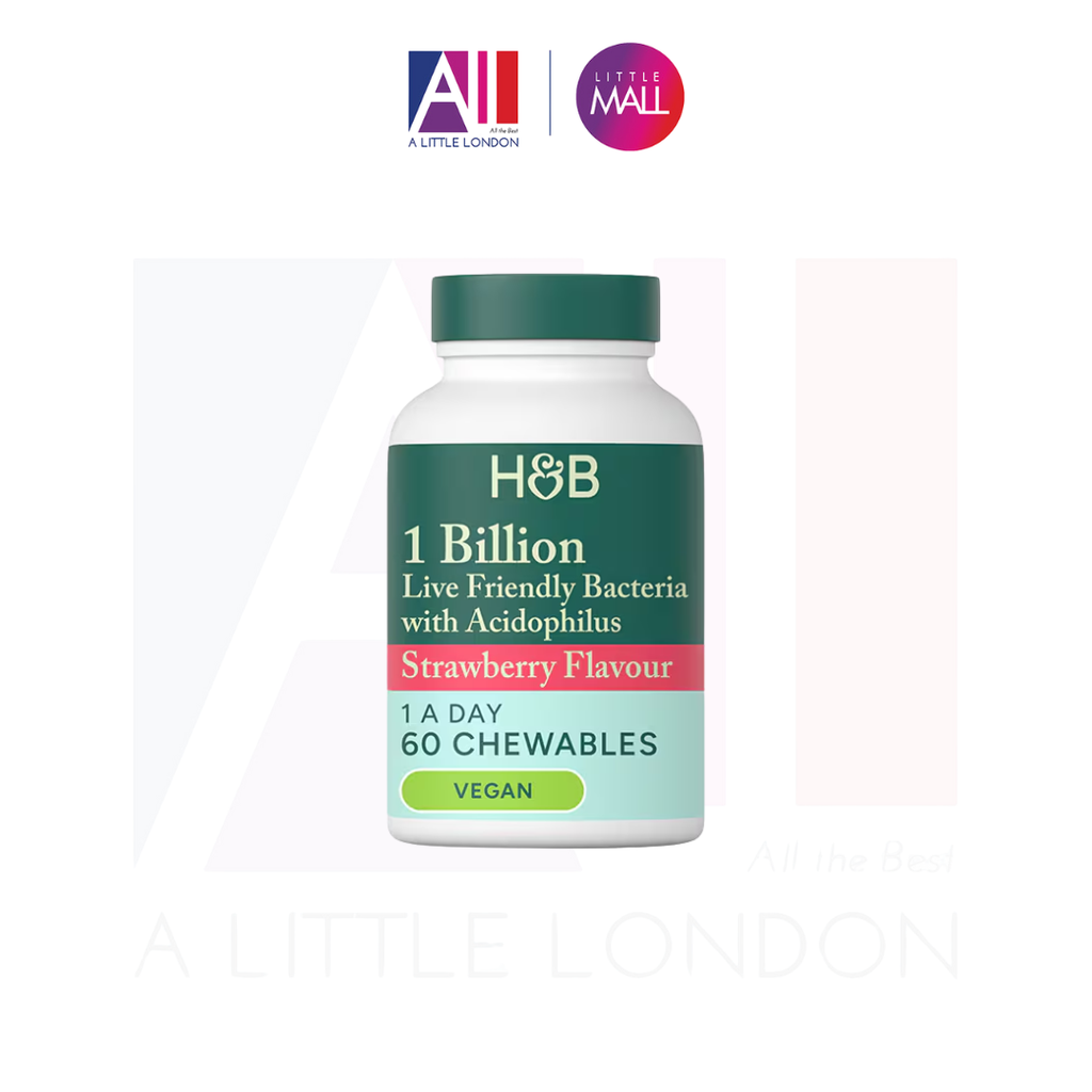 60 Viên nhai Holland & Barrett Live Friendly Bacteria with Acidophilus Strawberry - 1 Billion (Bill Anh)