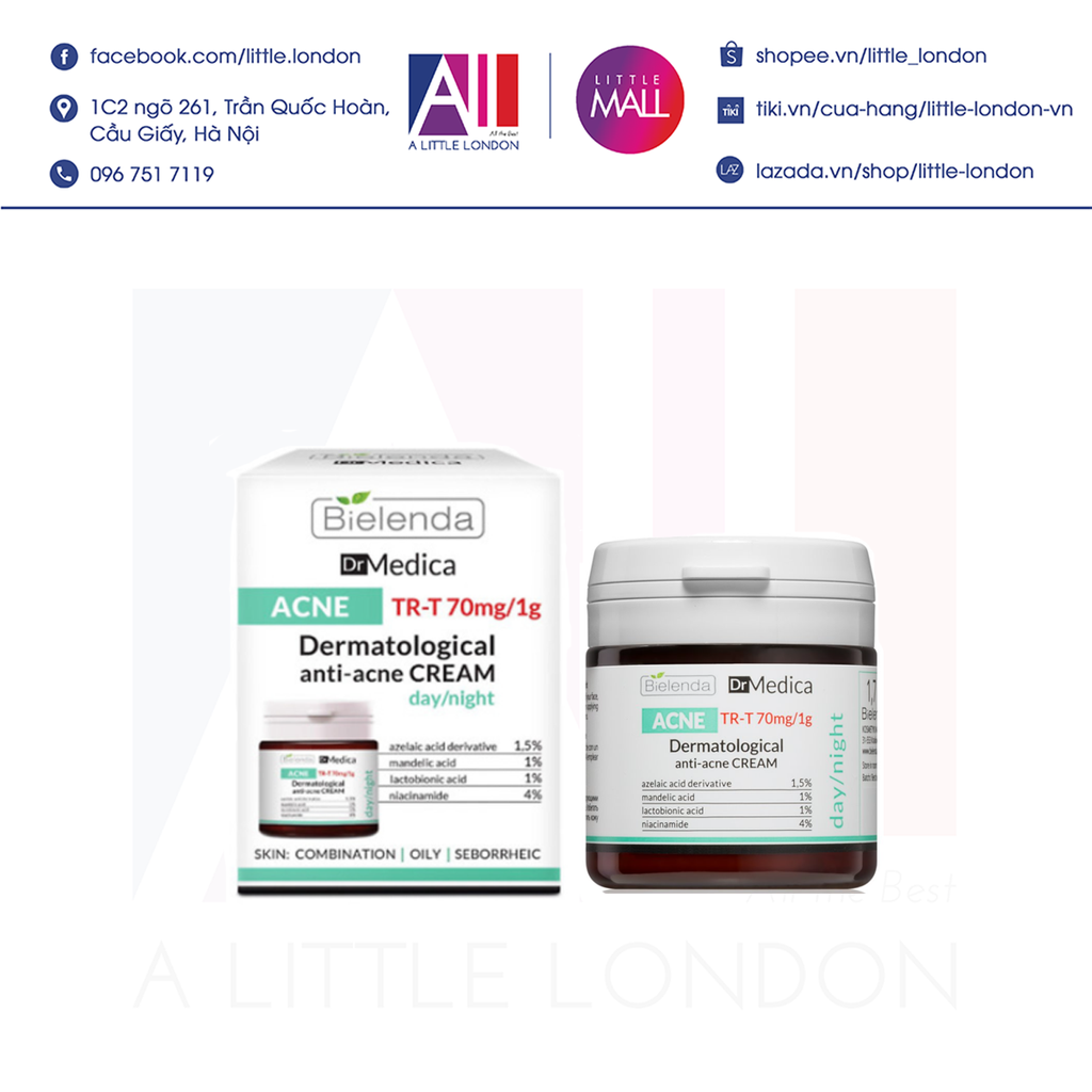 Dưỡng ngày/đêm cho da dầu mụn Bielenda Dr Medica Dermatological Anti A