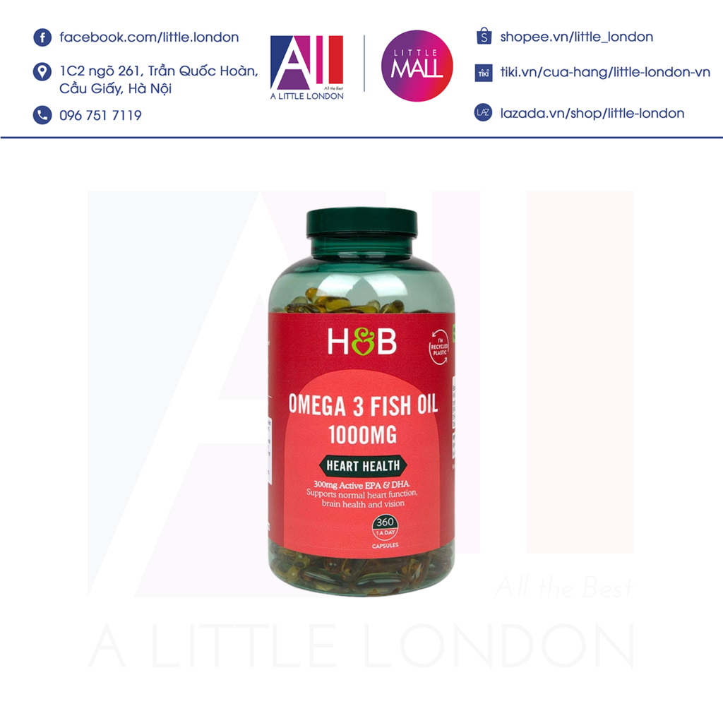 360 Viên dầu cá Holland & Barrett Omega 3 Fish Oil 1000mg Active EPA/DHA 300mg (Bill Anh)