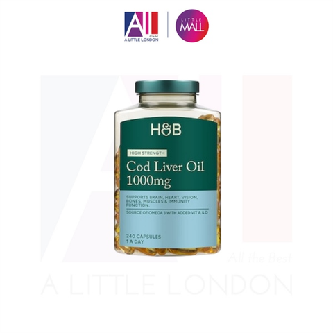 240 Viên uống dầu gan cá tuyết bổ sung vitamin A và D Holland Barrett Cod Liver Oil 1000mg (Bill Anh)