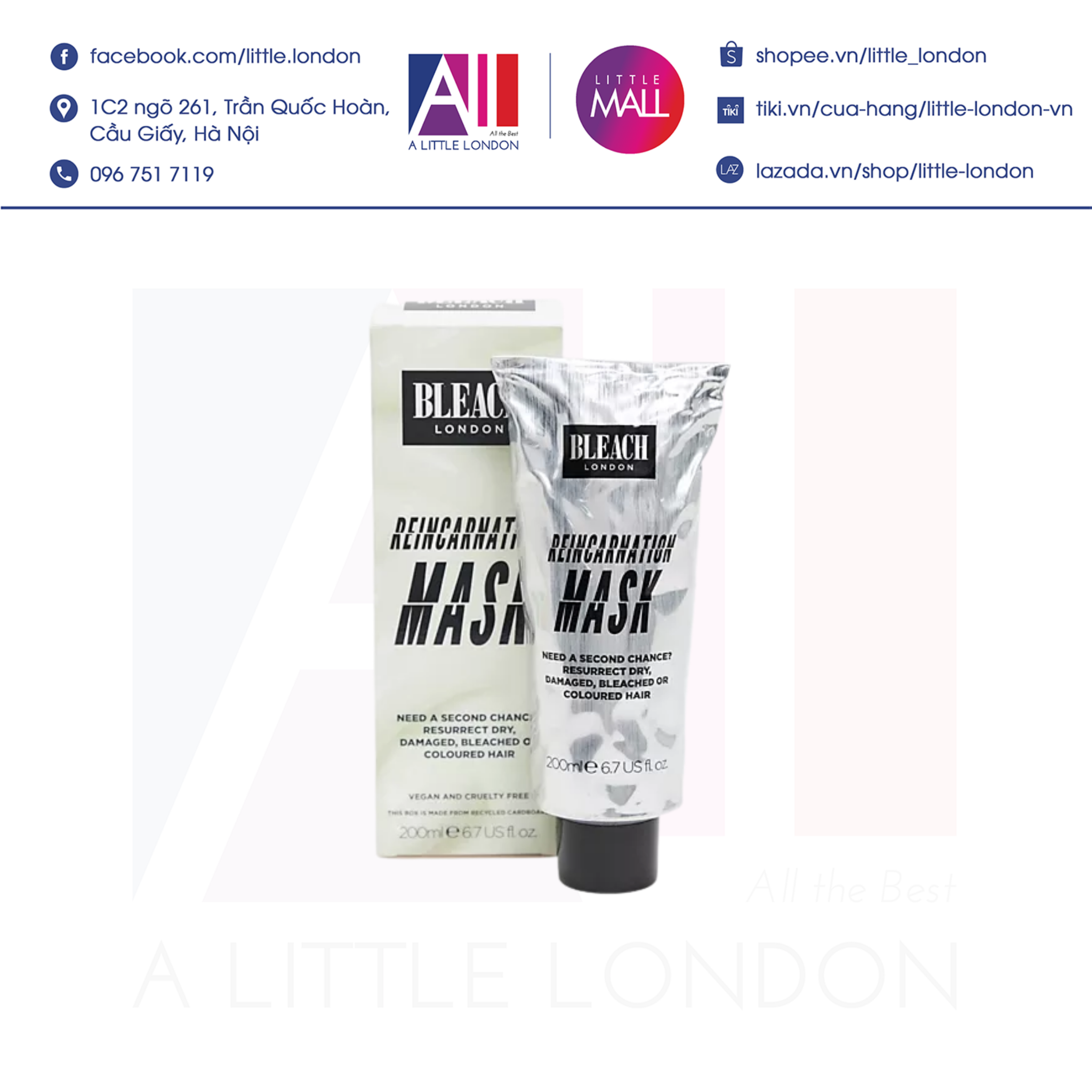 Mặt nạ ủ tóc Bleach London Reincarnation Mask 200ml (Bill Anh) Mặt nạ ủ tóc Bleach London Reincarnation Mask 200ml (Bill Anh)