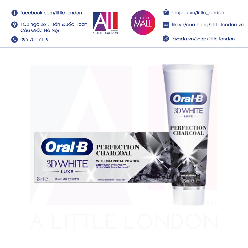 Kem đánh răng Oral-B 3D White Luxe Perfection Charcoal 75ml (Bill Anh)