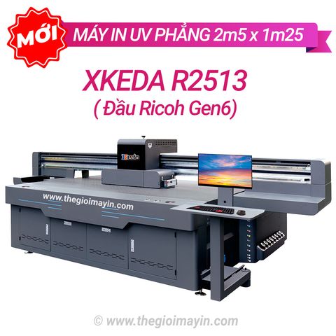 Máy in UV phẳng Xkeda R2513 đầu Ricoh Gen6