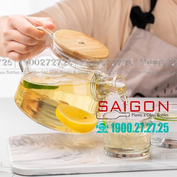 Bình Thủy Tinh Chịu Nhiệt Delisoga Borosilicate Glass Pitcher 1000ml Nắp Gỗ | DELI GPH20 , Thủy Tinh Cao Cấp