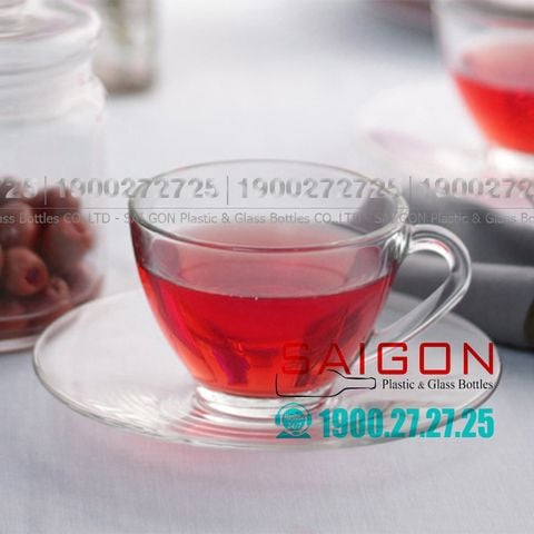 Bộ Tách Thủy Tinh Ocean Cosmo Tea Cup 230ml ( Đĩa + Tách ) | Ocean ( P00671+ P00640 ) , Thủy Tinh Nhập Khẩu Thái Lan