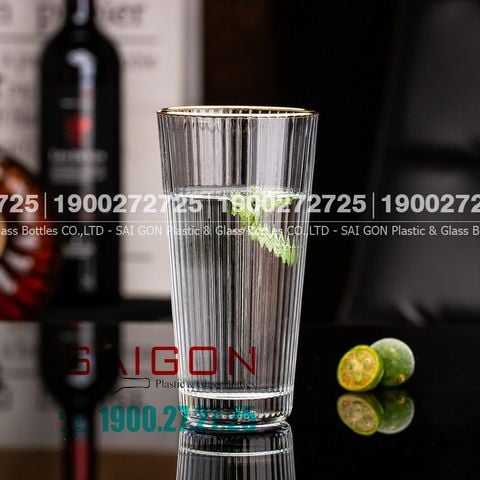 Ly Thủy Tinh Delisoga Studio Gold Rim Stripes Tumber Glass 333ml | DELI DSY5840-2AR , Thủy Tinh Cao Cấp