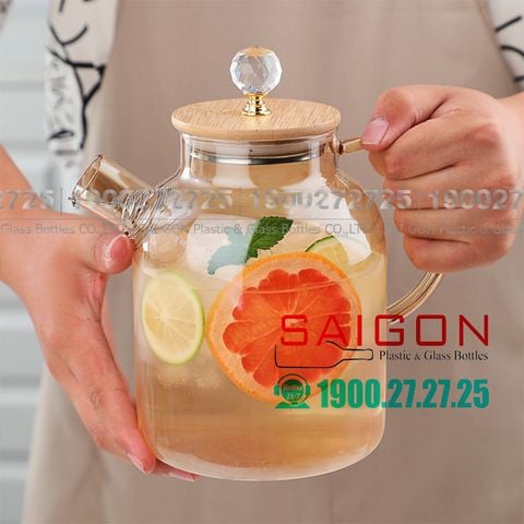 Bình Thủy Tinh Chịu Nhiệt Delisoga Borosilicate Glass Pitcher 1800ml Nắp Gỗ | DELI GPH25HA , Thủy Tinh Cao Cấp