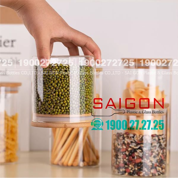 Hũ Thủy Tinh Tròn Delisoga Borosilicate Storage Glass Nắp Gỗ 685ml | GPG10-685 ,Thủy Tinh Cao Cấp