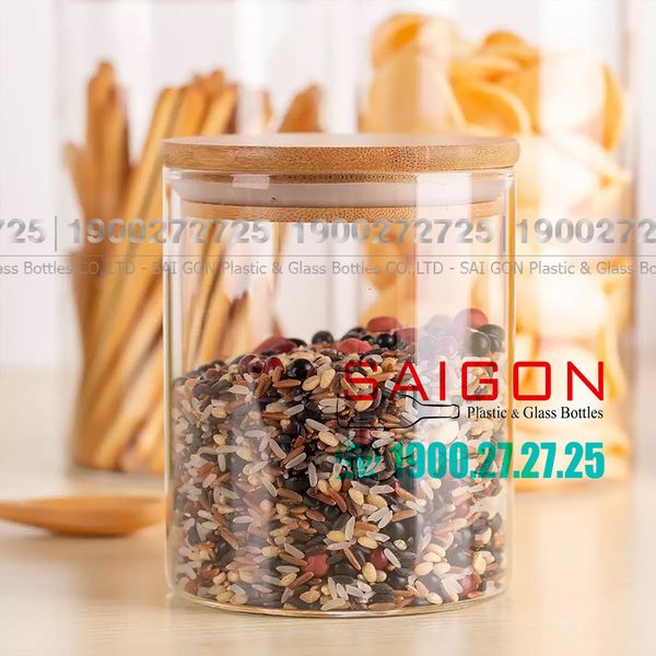 Hũ Thủy Tinh Tròn Delisoga Borosilicate Storage Glass Nắp Gỗ 830ml | GPG10-830 ,Thủy Tinh Cao Cấp