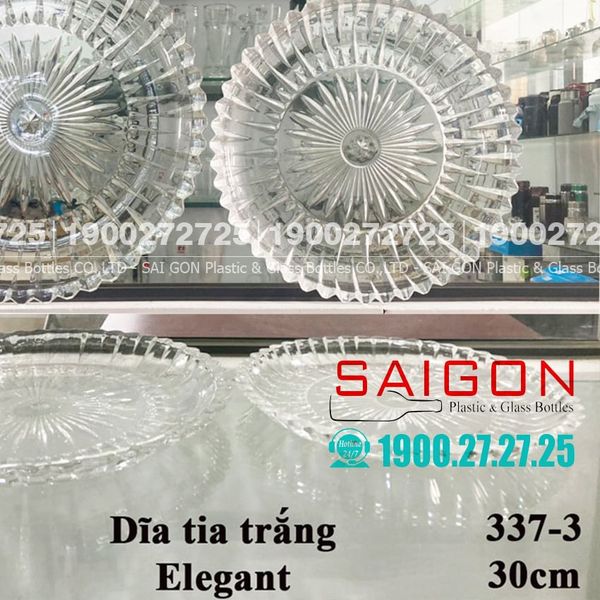 Dĩa Thủy Tinh Cạn Tròn Tia Trắng Elegant Đường Kính 30.0cm | ELEGANT JZ-337-3 , Thủy Tinh Màu Cao Cấp