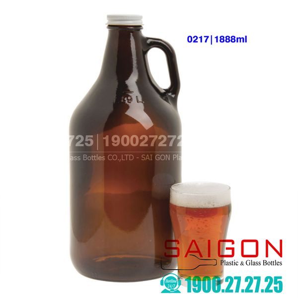 Bình Thủy Tinh Libbey Amber Growler With Lid 1888ml | Libbey 70217 , Nhập Khẩu USA