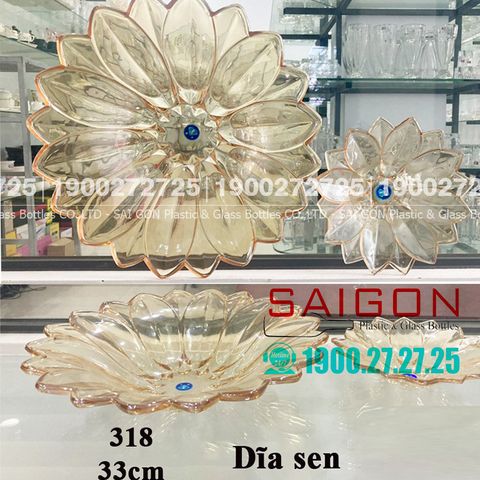 Dĩa Thủy Tinh Cạn Tia Sen Vàng Elegant Đường Kính 33.0cm | ELEGANT JZ-318V , Thủy Tinh Màu Cao Cấp