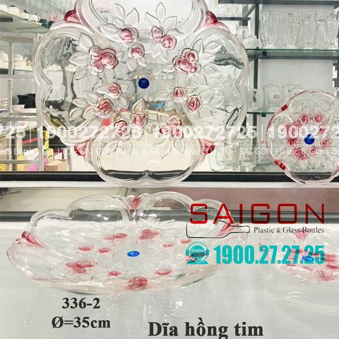 Dĩa Thủy Tinh Hồng Tim Elegant Đường Kính 35.0cm | ELEGANT JZ-336.2M , Thủy Tinh Màu Cao Cấp