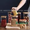 Hũ Thủy Tinh Vuông Delisoga Borosilicate Storage Glass Nắp Gỗ 825ml | GPG4010-1 ,Thủy Tinh Cao Cấp