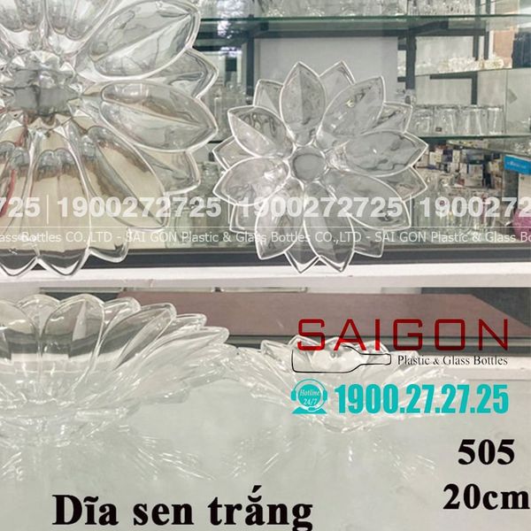 Dĩa Thủy Tinh Cạn Tia Sen Trắng Elegant Đường Kính 20.0cm | ELEGANT JZ-505 , Thủy Tinh Màu Cao Cấp