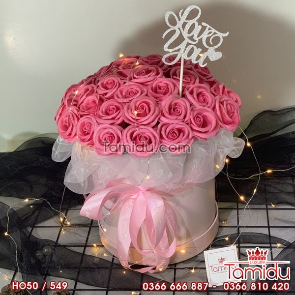 Hộp hoa sáp trụ tròn 50 bông màu hồng - SIZE LỚN