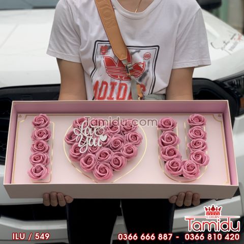 HỘP HOA SÁP I LOVE U CAO CẤP MÀU HỒNG