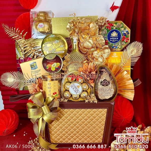 Giỏ Quà Tết Hoàng Kim - Sang Trọng Đẳng Cấp, Tràn Đầy May Mắn