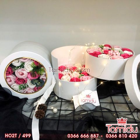 Hộp Trụ Tròn 2 Tầng Hoa Hồng Sáp Thơm Cao Cấp