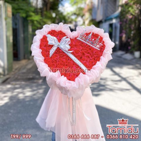 Bó Hoa Hồng Đỏ 99 Bông Gói Voan Hồng