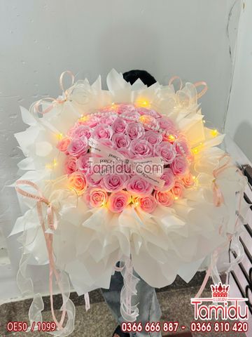 Bó Hoa Hồng Sáp Ecuador Tròn 50 Bông Gói Kiều Công Chúa