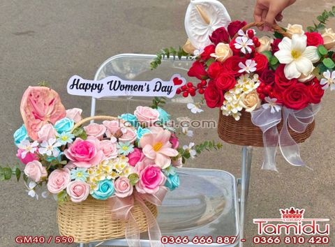 Giỏ Mây Hoa Hồng Sáp Cao Cấp