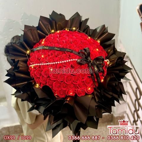 Bó Hoa Hồng Sáp Tròn 99 Bông Gói Kiều Công Chúa