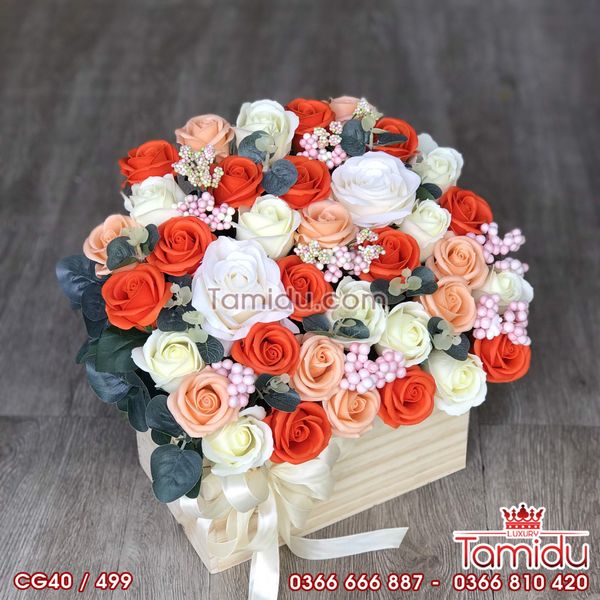 Chậu Gỗ Hoa Hồng Sáp Thơm Cao Cấp